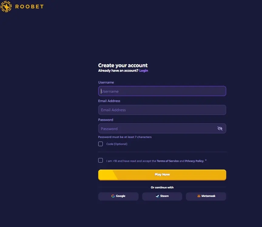 Register on Roobet